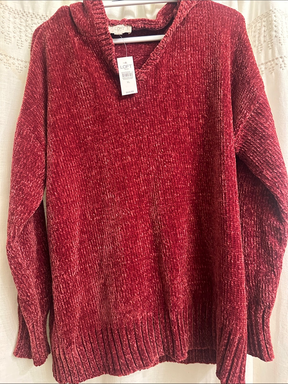 LOFT Women’s Red Chenille Crewneck Hoodie